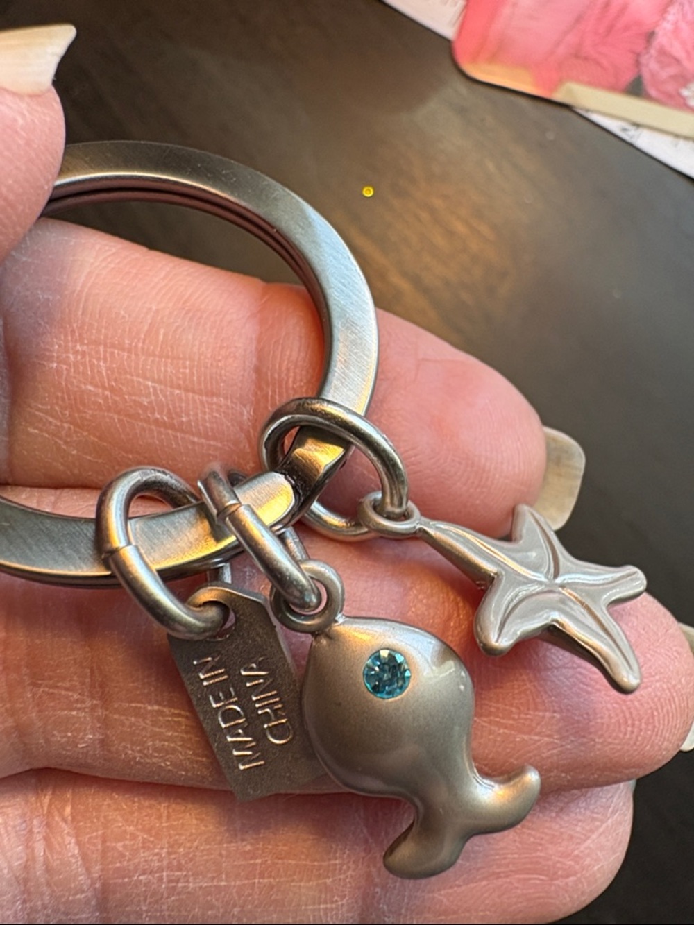 Coach Silver-Tone Starfish & Fish Charm Keyring with Blue Crystal Accents - Picture 3 of 4